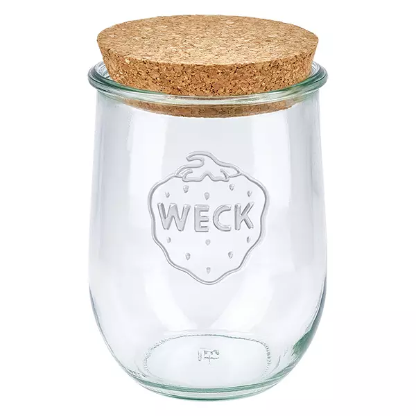 WECK Pot tulipe 1062ml RR100 avec bouchon en liège naturel Couvercle Pot de conservation transparent