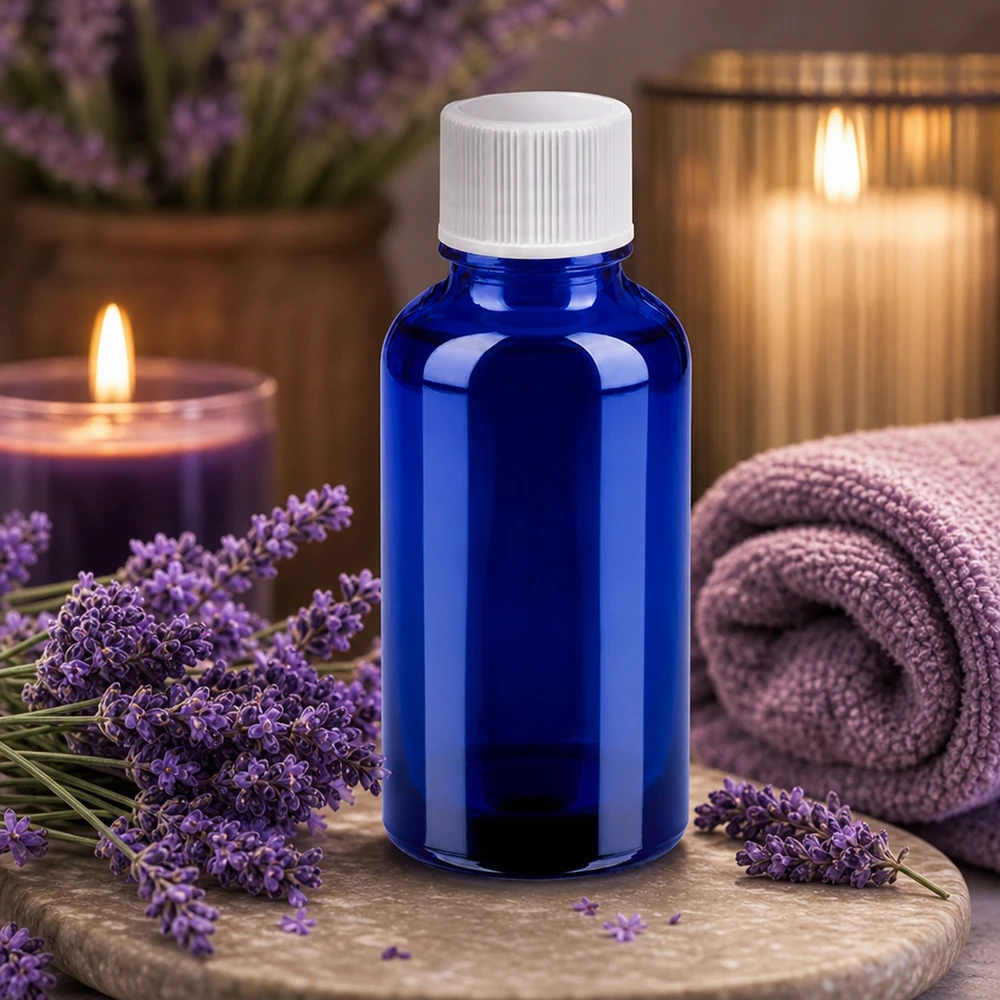 Flacone in vetro resistente ai raggi UV da 30 ml in blu con tappo da 11 mm per sostanze sensibili alla luce
