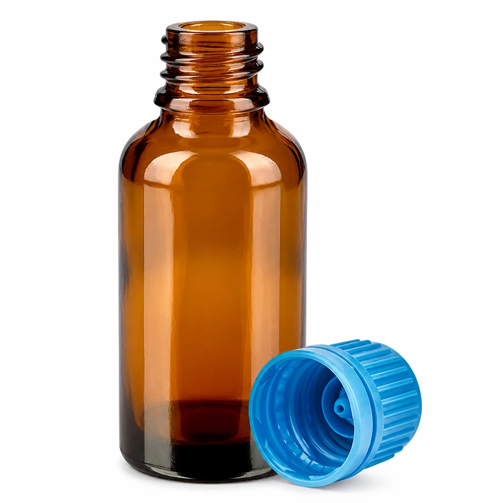 30ml Flasche 11mm Schraubverschluss blau Originalitätsverschluss BrownLine UT18/30 Laborqualität Braunglasflasche 30ml mit blauem Schraubverschluss für professionelle Anwendung