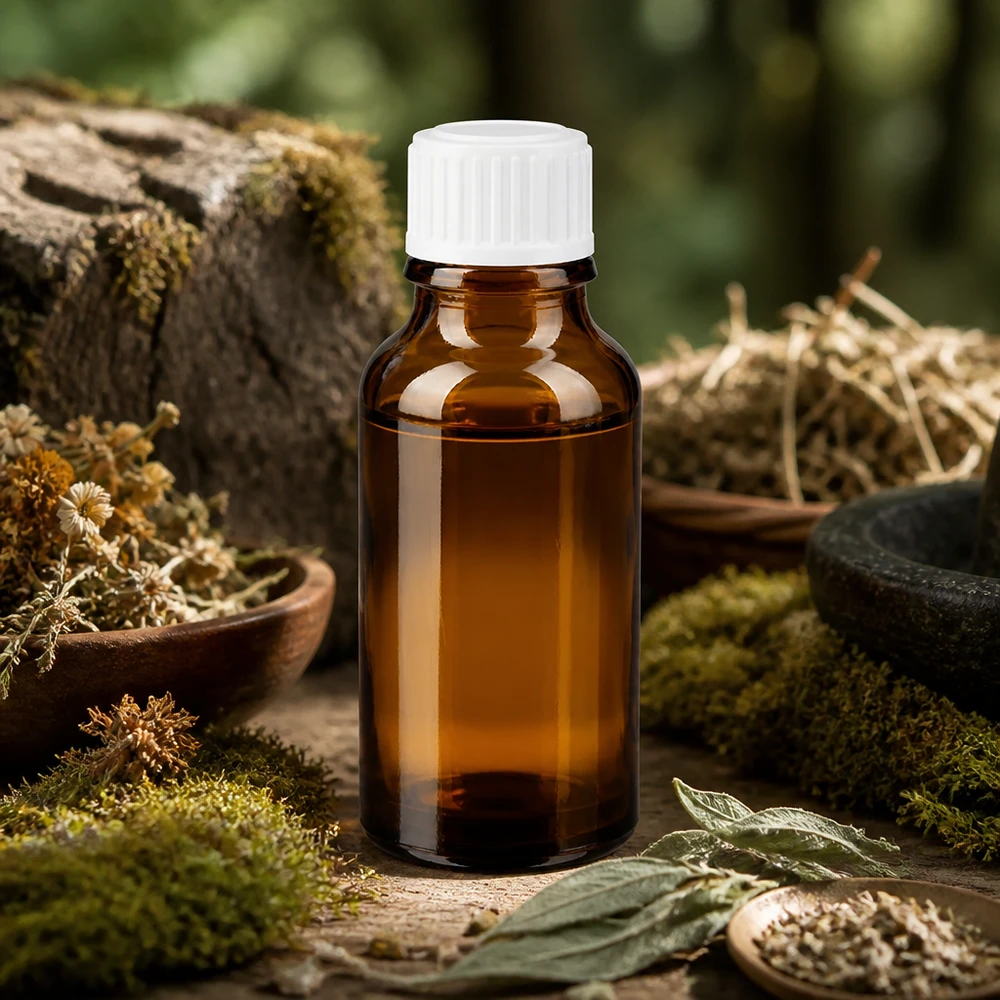 Apothekenflasche braun 20ml Tropfverschluss weiß 0.8mm Standard Kompakte Braunglas-Arzneiflasche 20ml mit präzisem 0,9mm Tropfeinsatz in Naturambiente