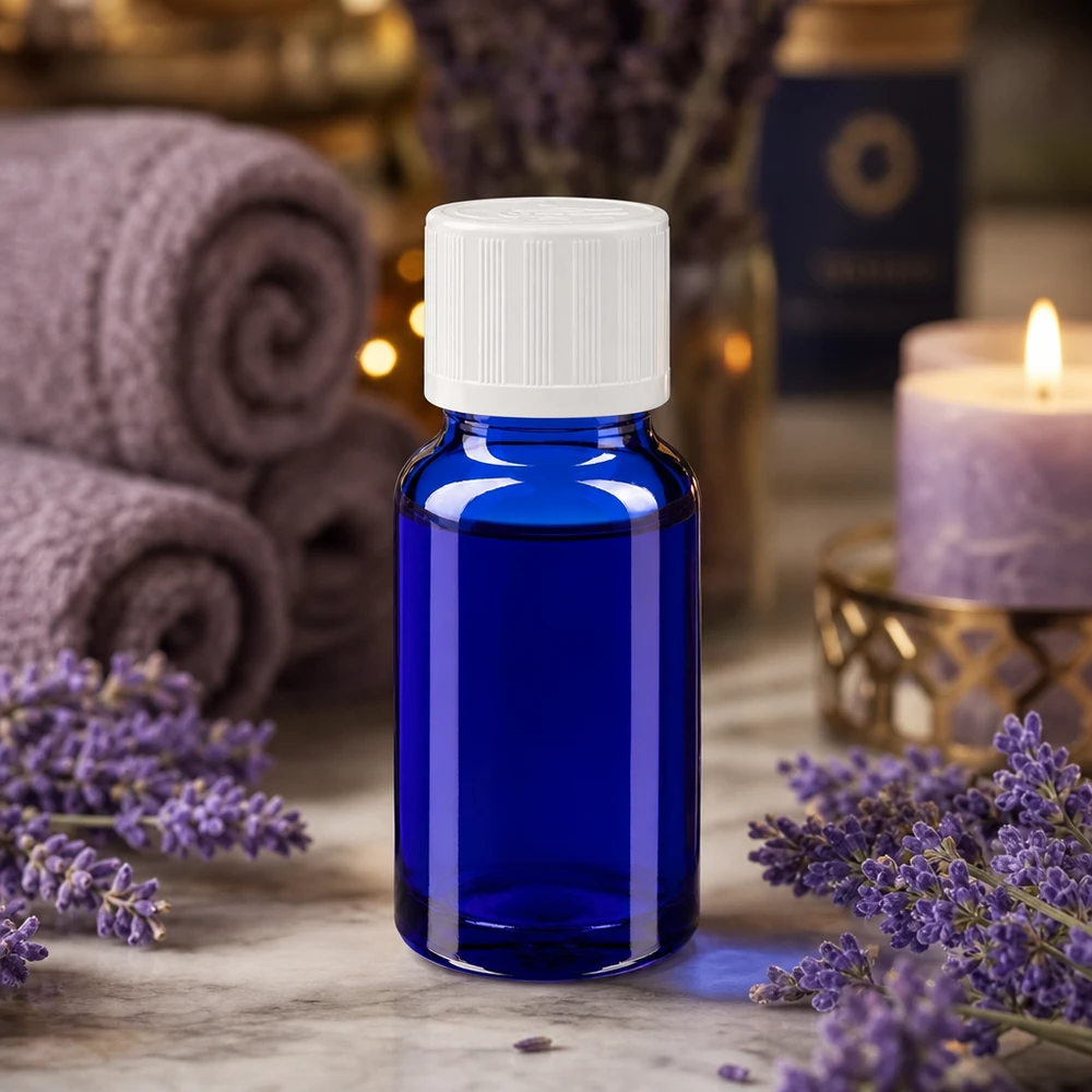 Apothekenflasche blau 10ml Tropfverschluss weiß Kindersicherung Standard Royalblaue Miniaturglasflasche 10ml mit weißem Sicherheitsverschluss und Dosiereinsatz