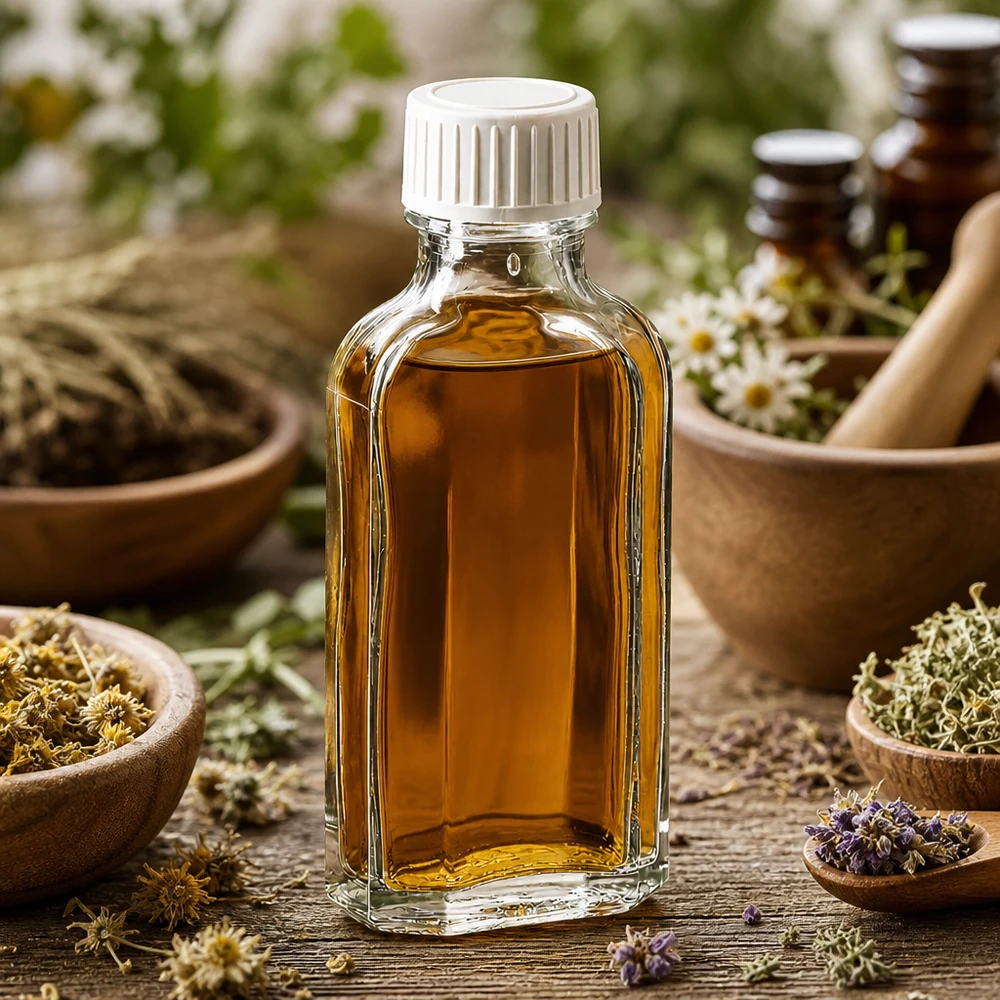Tappo a vite trasparente Meplat da 50 ml con inserto in schiuma PE Bottiglia di vetro Meplat da 50 ml trasparente con tappo a vite bianco, tra erbe medicinali e lavanda