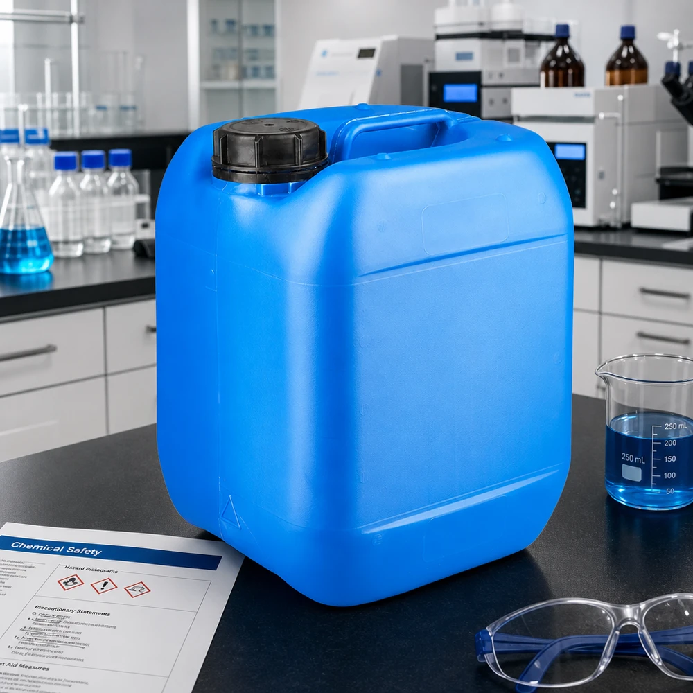 Kanister 5 Liter blau mit Schraubverschluss Originalitätsverschluss Stapelbarer 5 Liter Kanister in Blau mit schwarzem Schraubdeckel UN-zugelassen