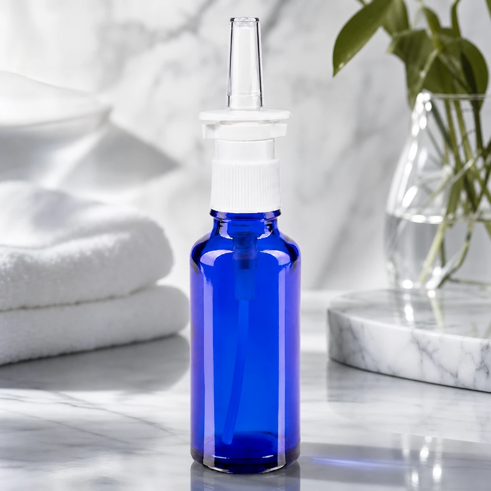 Blaue Rollrandflasche 30ml mit weißem Nasalsprühkopf klare Spitze Badezimmerdekoration