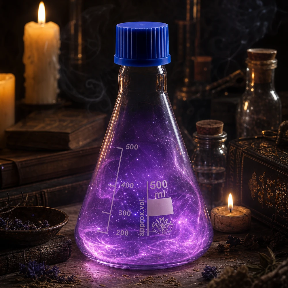 Erlenmeyer 500 ml col étroit, verre borosilicate avec filetage et bouchon Fiole jaugée graduée 500ml en forme d'Erlenmeyer avec bouchon plastique bleu pour laboratoire