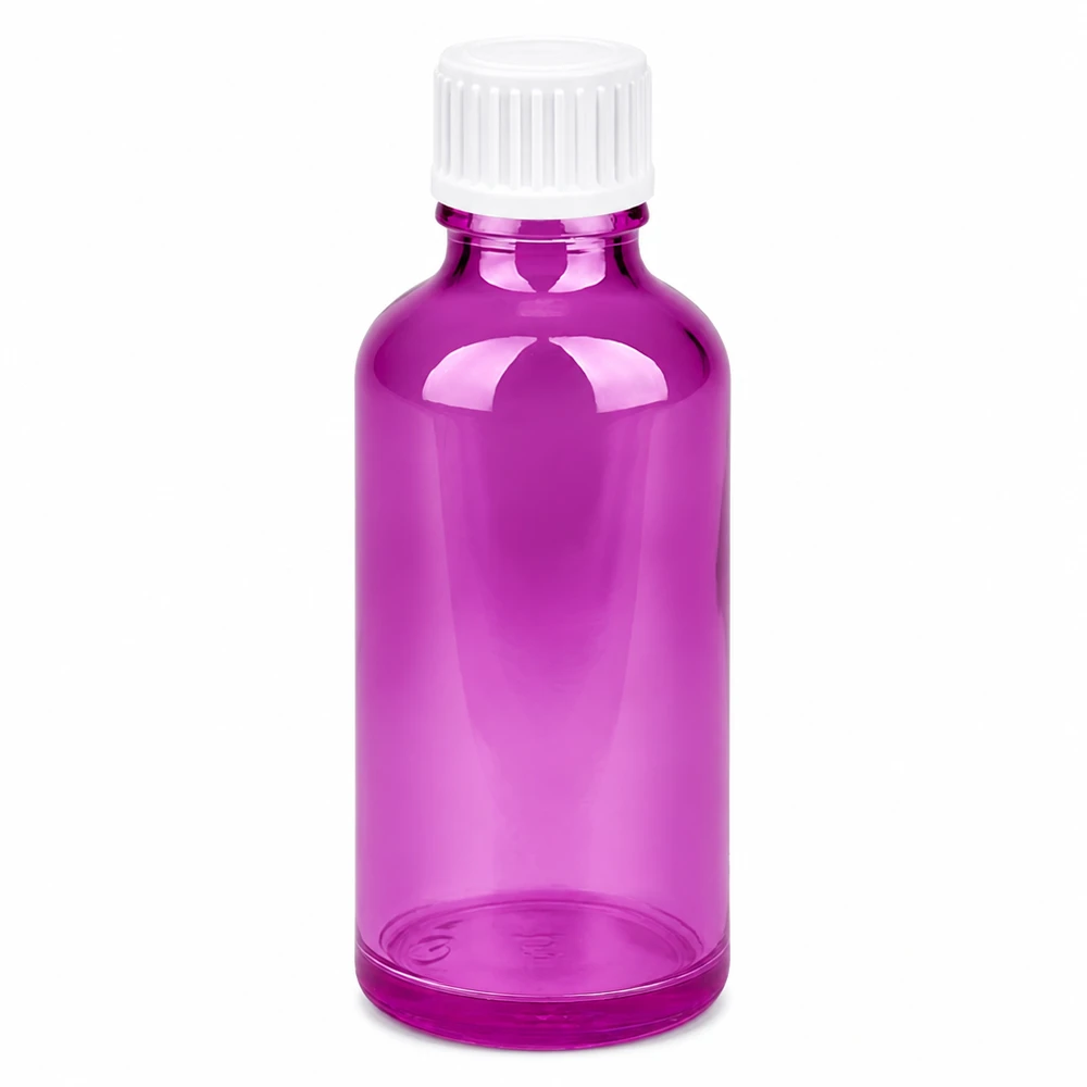 Flacon 50ml (globules) 3mm bague de coulée blanche standard PurpleLine. UT18/50 Flacons de pharmacie violets de haute qualité 50ml en verre robuste pour les médicaments