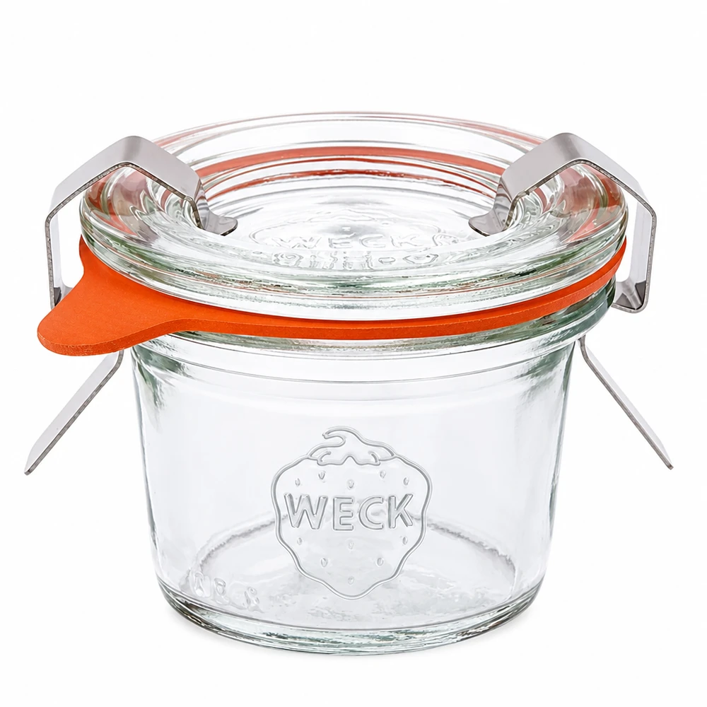 WECK 35ml RR40 vaso da muratore con coperchio in vetro, anello in gomma e fascette per conservare e inscatolare