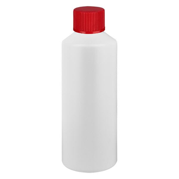 Apothekenflasche HDPE 100ml weiß, mit rotem Schraubverschluss
