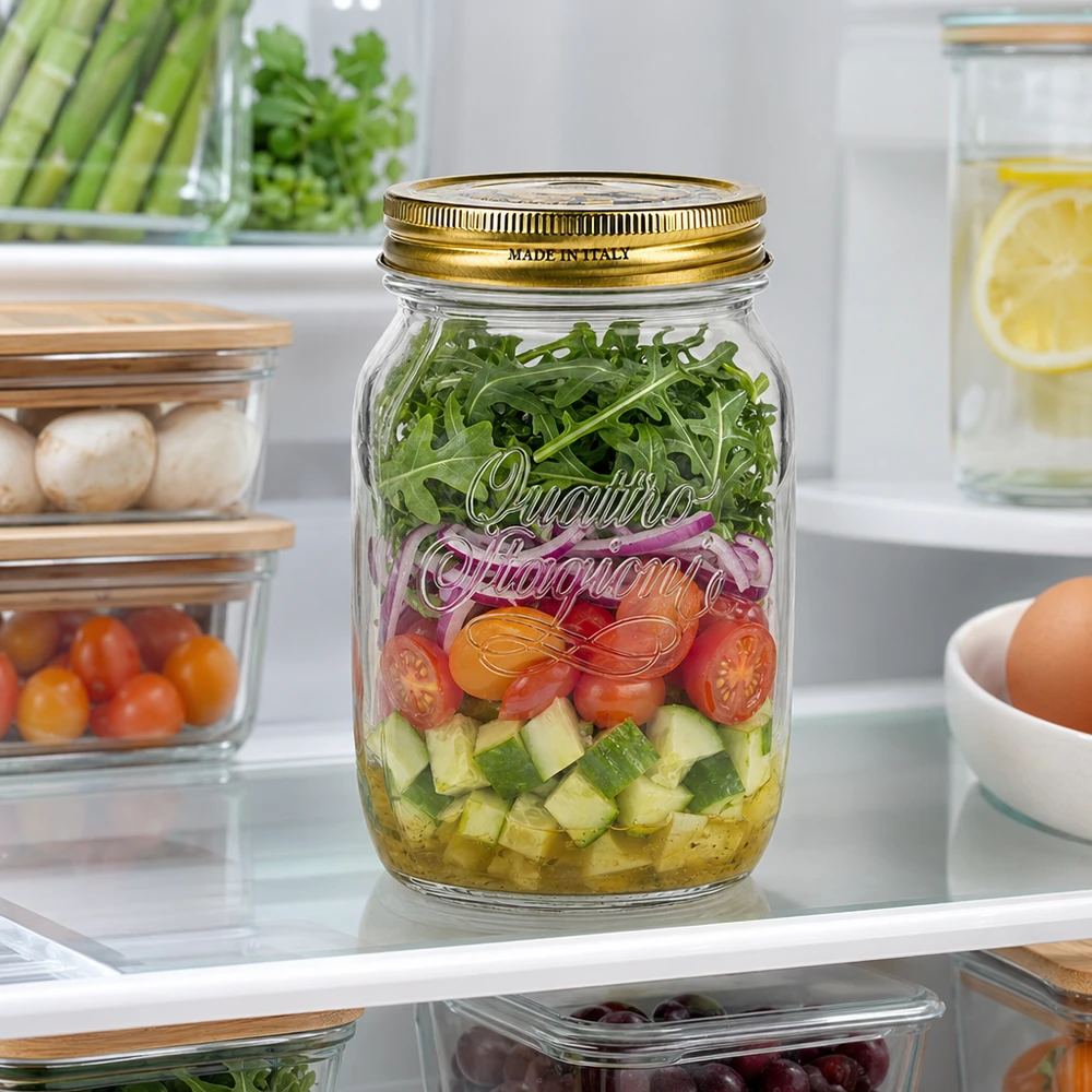Quattro Stagioni 1000ml vaso da conserva con insalata a strati di verdure Rucola in frigo vaso da conserva italiano