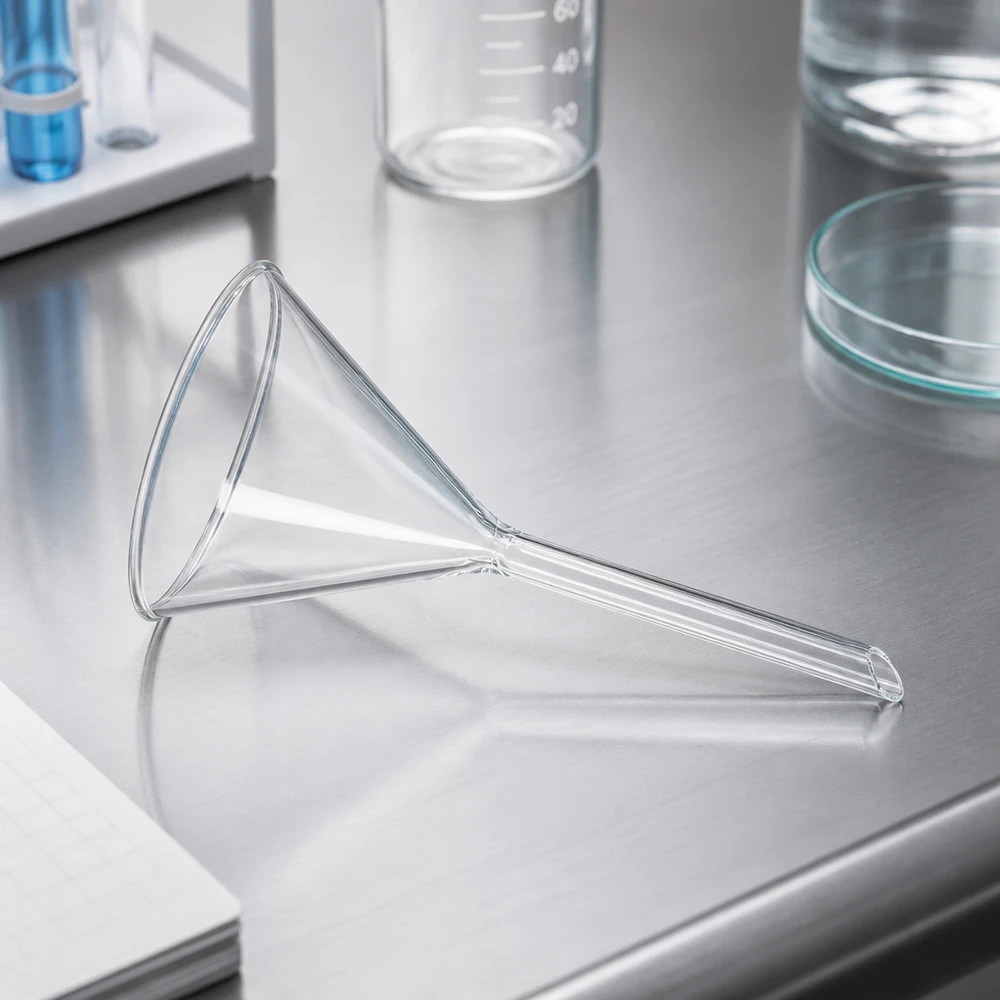 Imbuto da laboratorio in vetro sodico-calcico con angolo di 60 gradi e apertura di 100 mm per un travaso preciso