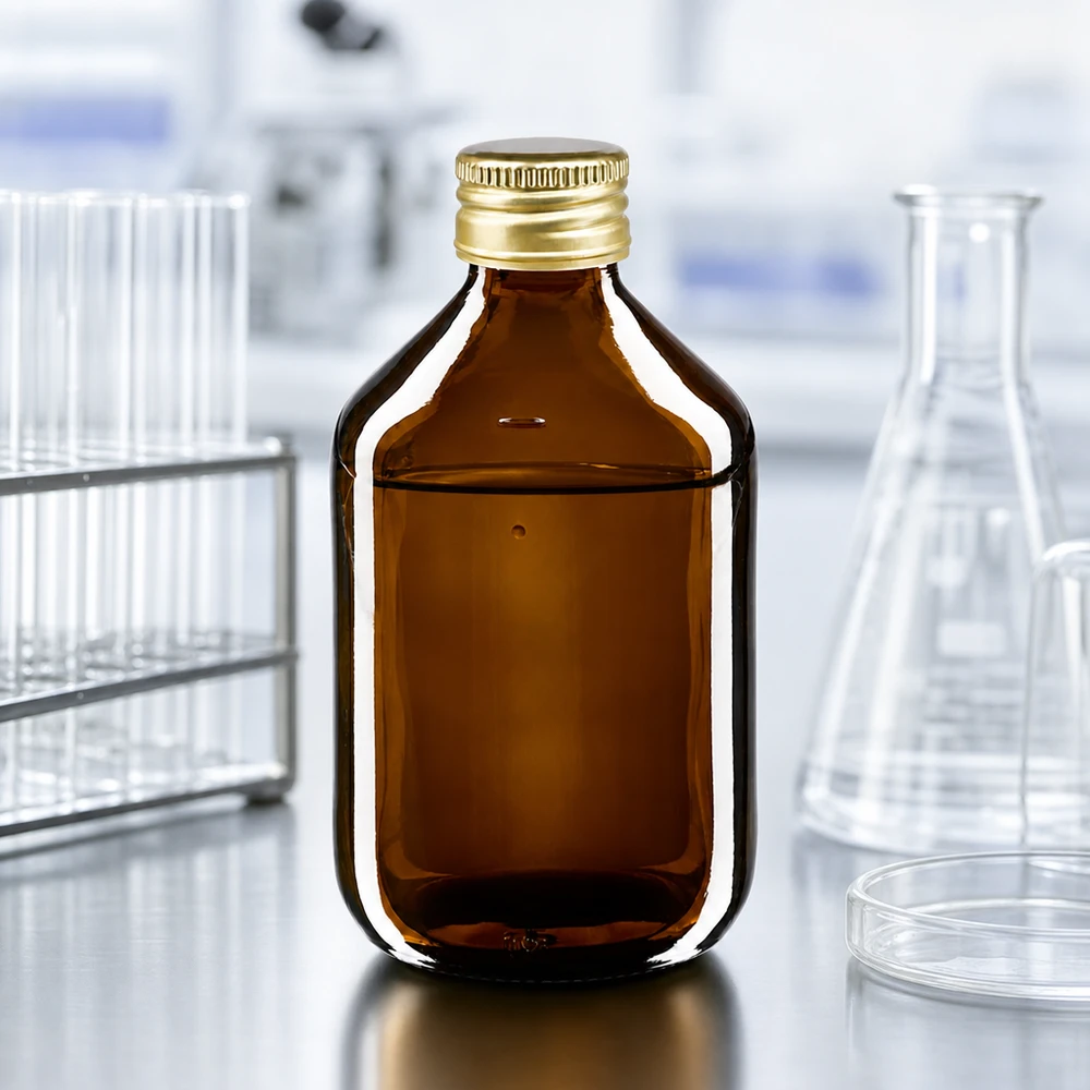 Flacone per medicinali da 300 ml marrone, con tappo in alluminio dorato Ap Bottiglia da farmacia di alta qualità da 300 ml in vetro ambrato con elegante tappo dorato per uso di laboratorio