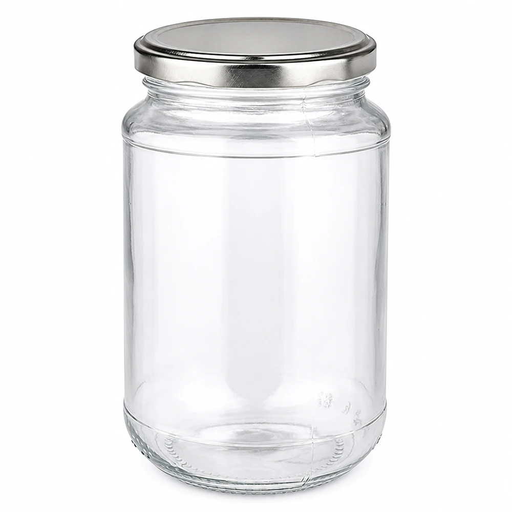 320ml Rundglas + BasicSeal silber UNiTWIST Leeres 320ml Einmachglas aus transparentem Glas mit glänzendem Silberdeckel BasicSeal UniTwist
