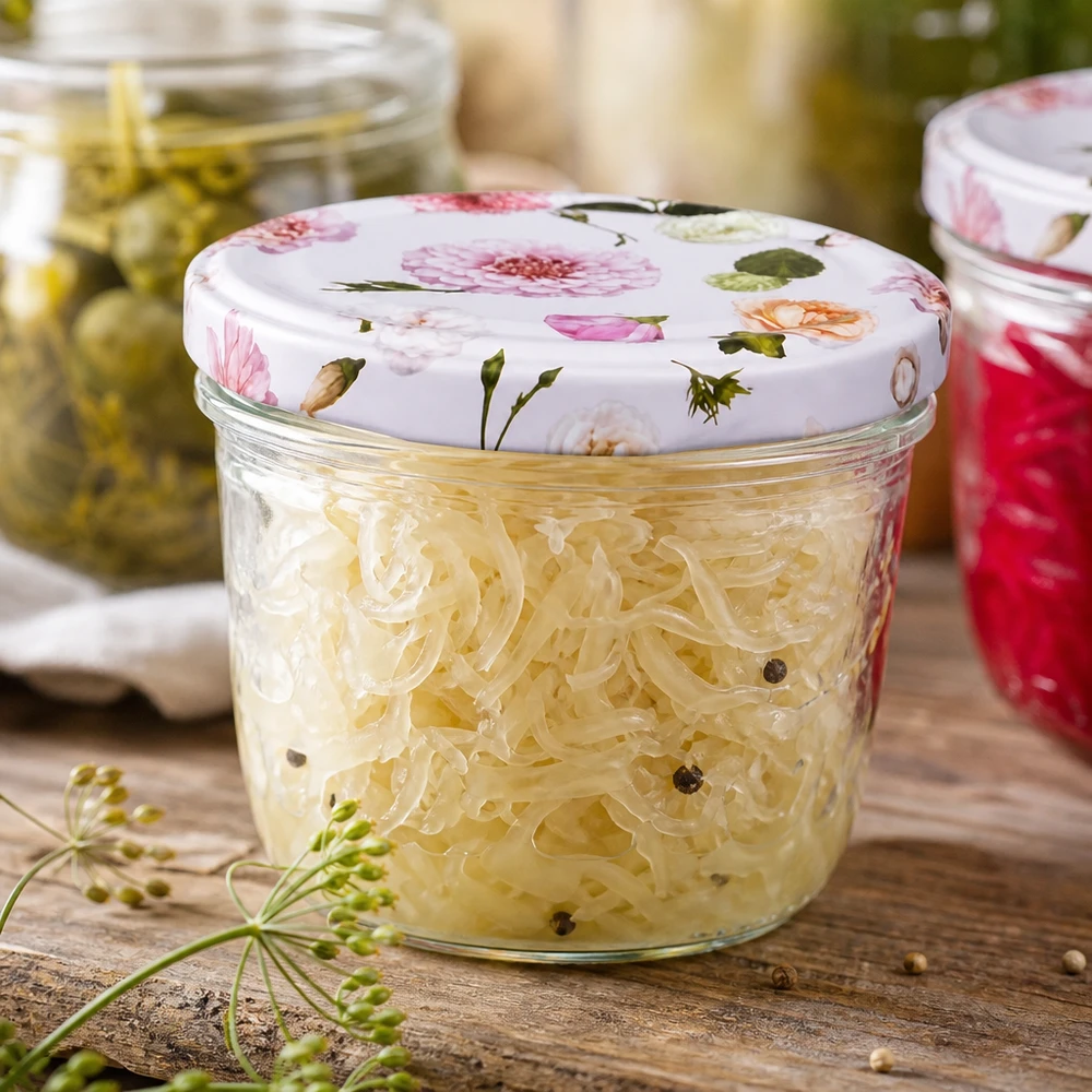 230ml Sturzglas + BasicSeal Deckel Blume rosa UNiTWIST Sauerkraut in 230ml Sturzglas BasicSeal Deckel rosa Blütenmuster fermentierte Lebensmittel Küchendeko rustikal