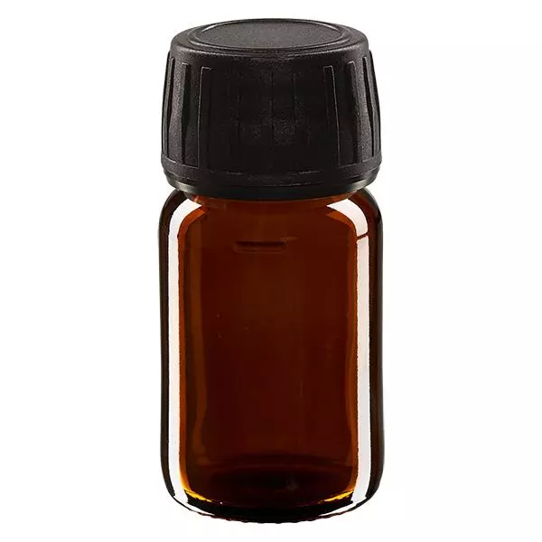 Flacon médical 30 ml couleur ambrée avec bouchon noir Flacon médical 30 ml couleur ambrée avec bouchon noir