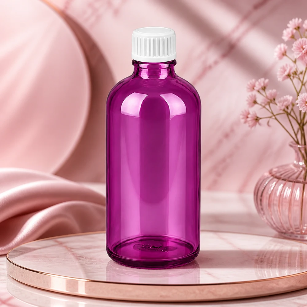 Bottiglia in vetro sostenibile da 100 ml in viola riutilizzabile per uno stile di vita a zero rifiuti