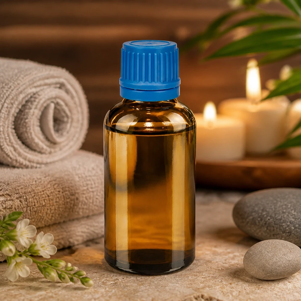 Flacone in vetro colorato da 50 ml con tappo blu ergonomico per l'uso quotidiano