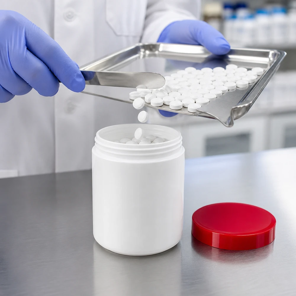 Pot à onguent blanc 250 g avec couvercle rouge (PP) Pot en PP blanc de 250 g avec couvercle à vis rouge, adapté à l'industrie pharmaceutique et aux besoins des pharmacies
