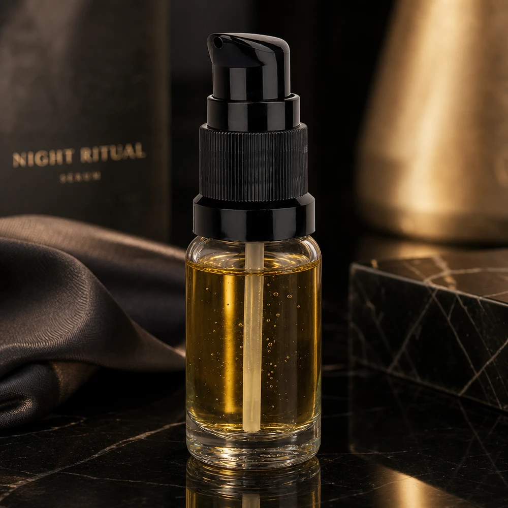 10ml Pumpflasche schwarz Standardverschluss ClearLine UT18/10 Zylindrische 10ml Glasflasche mit schwarzem Dosierpumpkopf für hochwertige Pflegeseren