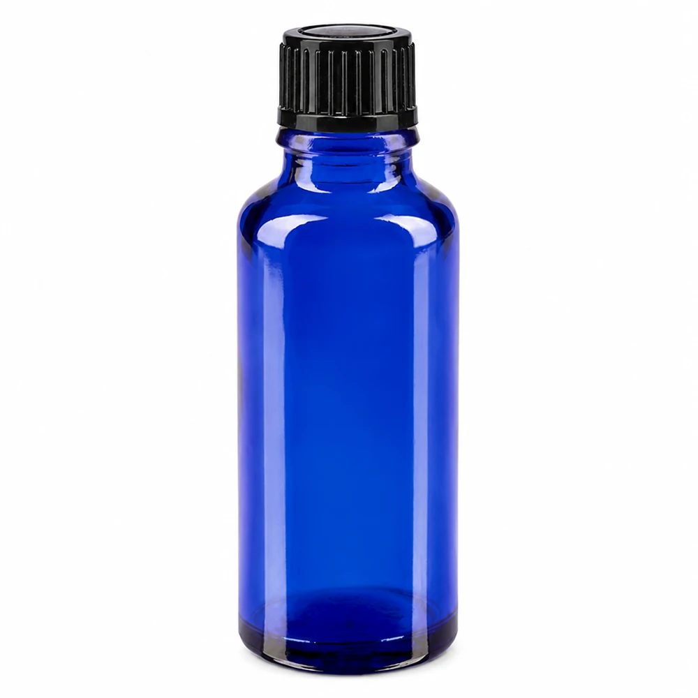 Blaue UV-Schutz Glasflasche 30ml mit schwarzem STD Tropfverschluss für Pharmaprodukte