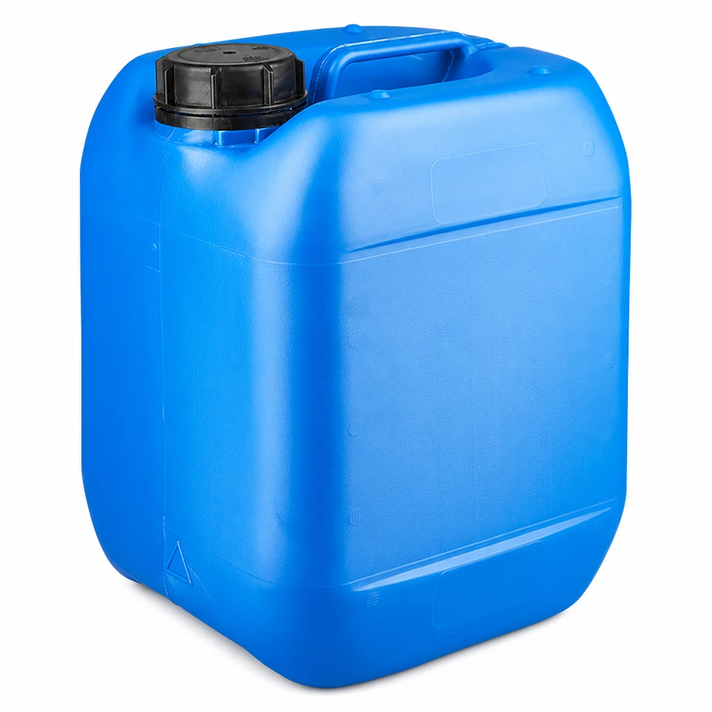 Bidon 5 litres bleu avec bouchon à vis OV Bidon bleu en plastique de 5 litres, muni d'un bouchon à vis noir OV et d'une poignée de transport