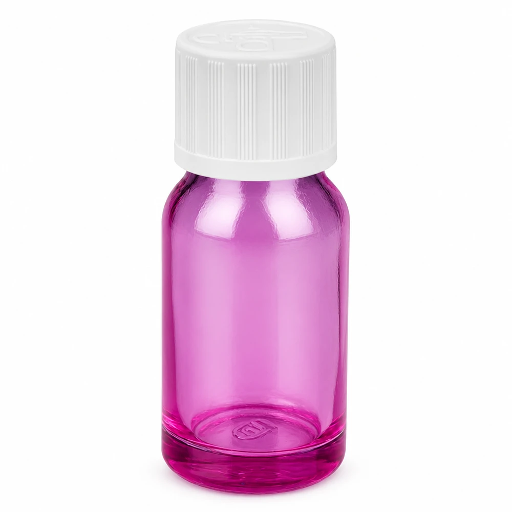 10ml Flasche 11mm Schraubverschluss weiß Standard Kindersicher PurpleLine UT18/10 Runde 10ml Flasche in elegantem Violett mit weißem Verschluss für professionelle Anwendungen