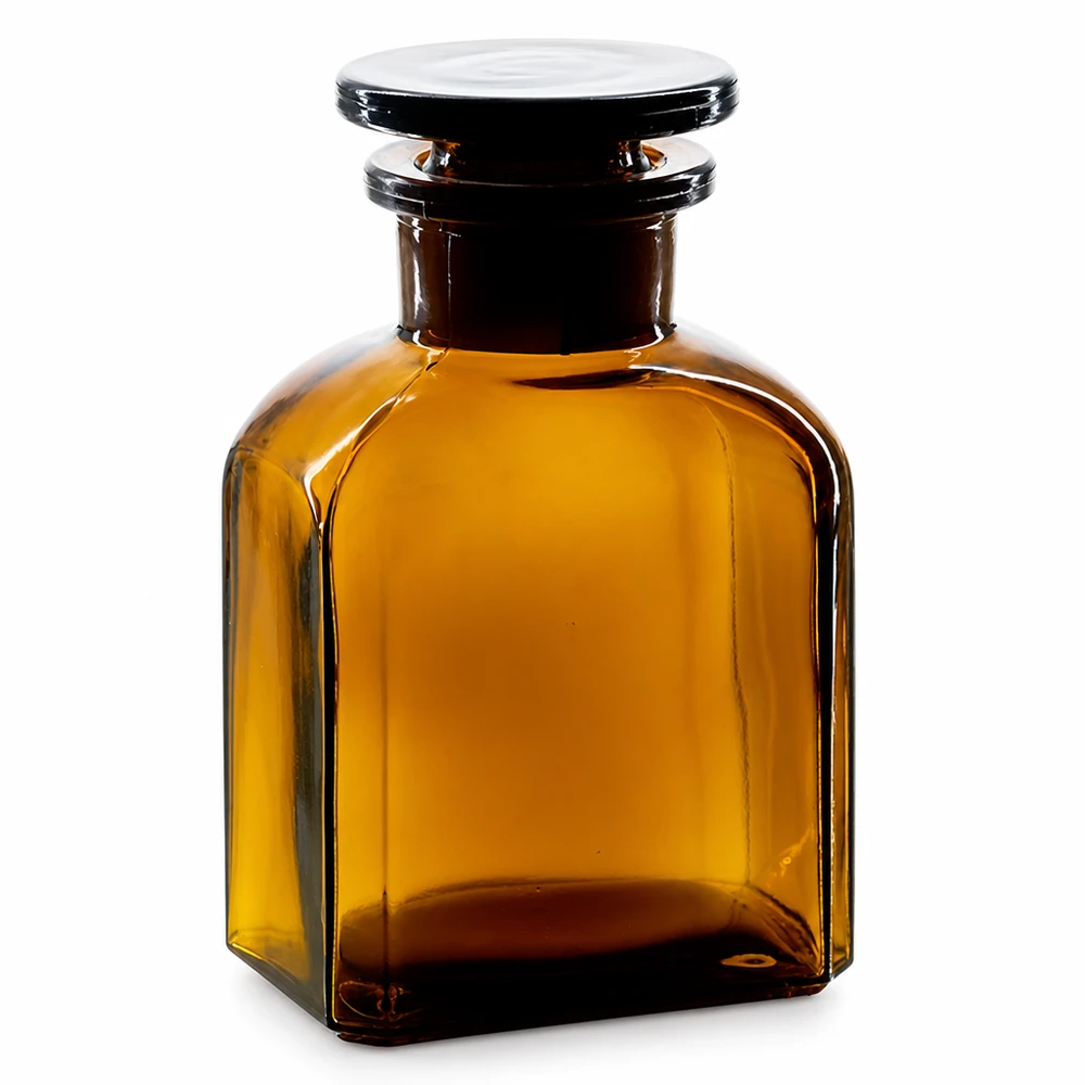 Flacone quadrato marrone da 150 ml con tappo in vetro, realizzato in vetro a collo largo di alta qualità, per laboratori e farmacie