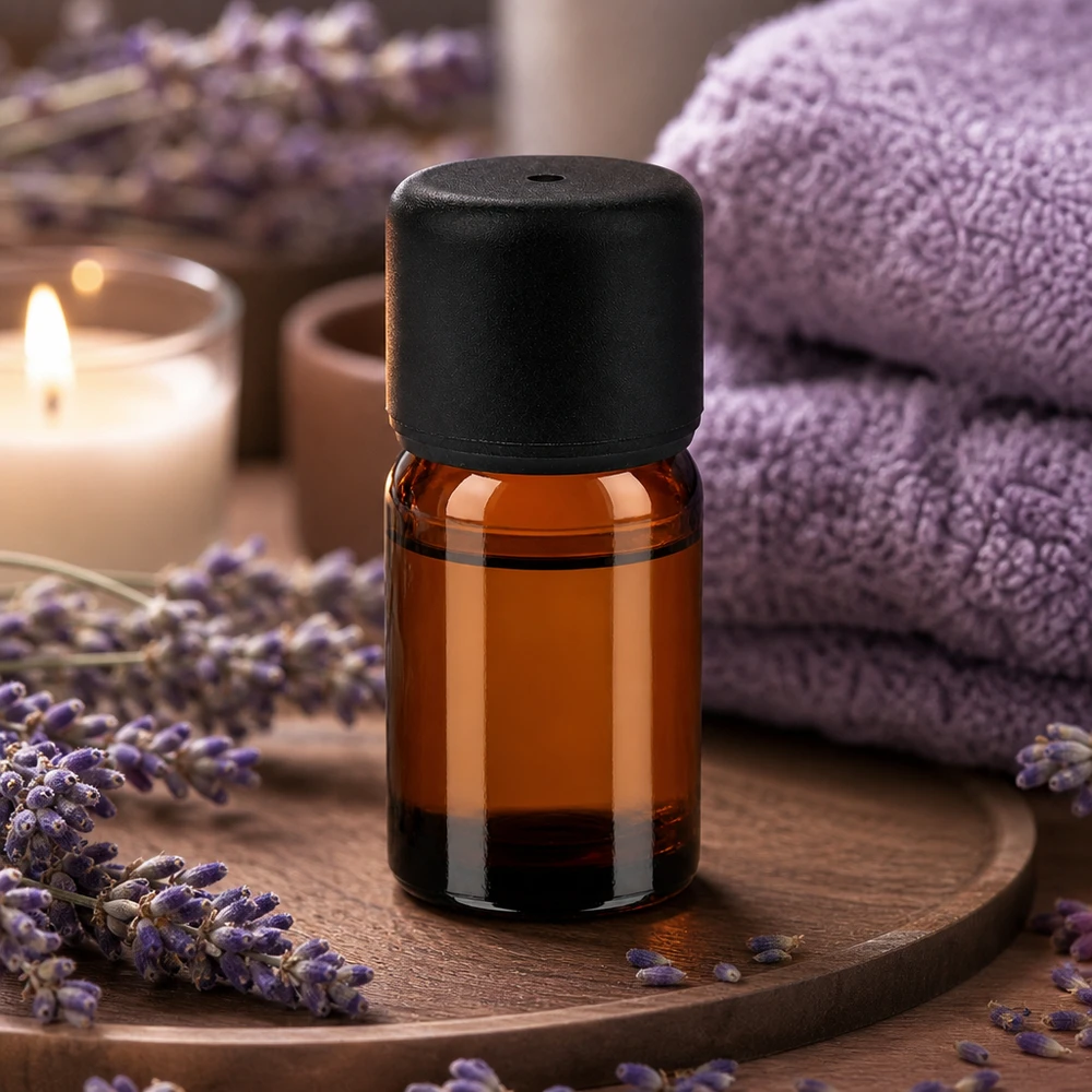 Flacone in vetro BrownLine da 5 ml con tappo standard da 6 mm nero per aromaterapia e benessere