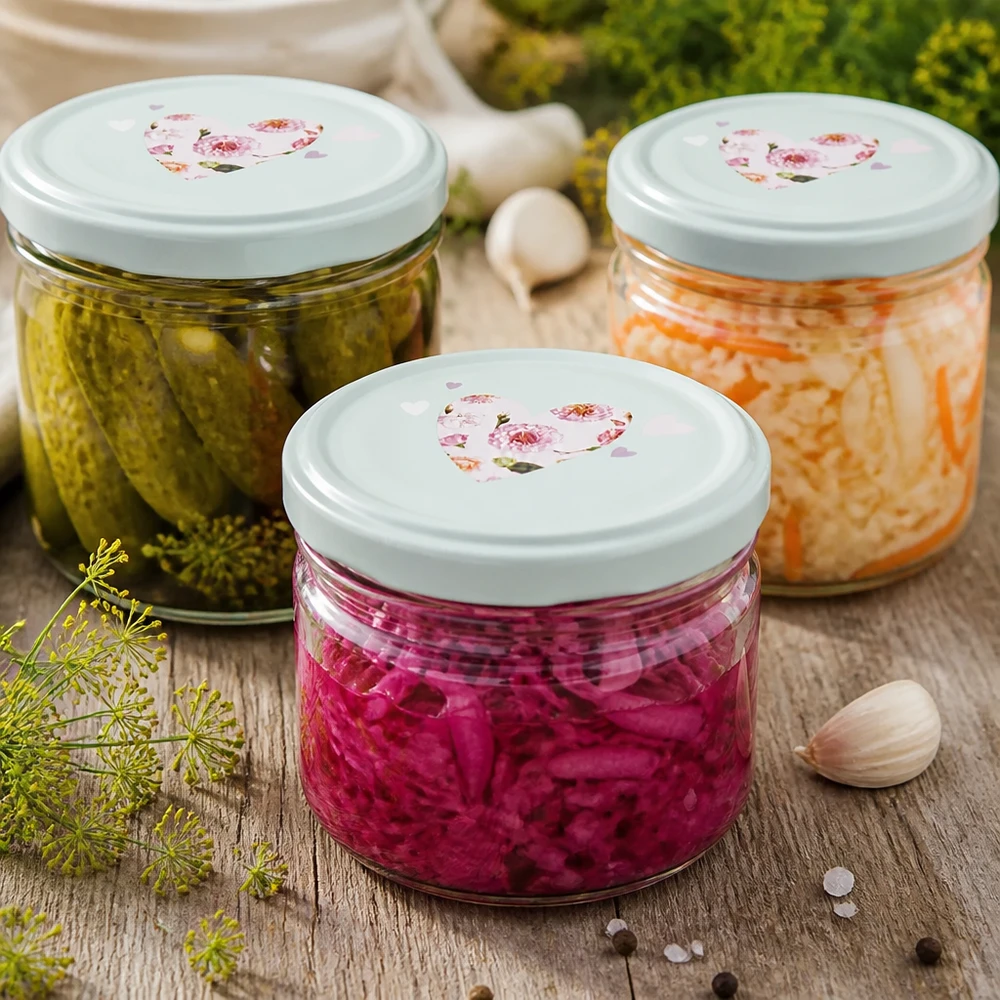 225ml Sturzglas + BasicSeal Deckel Herz mint UNiTWIST 225ml Sturzglas BasicSeal mint Herz-Deckel mit eingelegten Gurken Sauerkraut und Möhren für fermentierte Lebensmittel