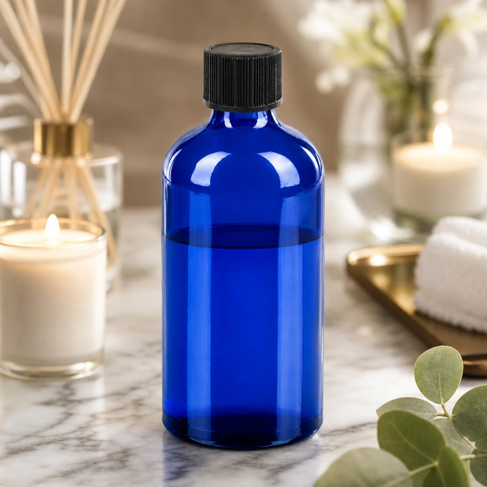 100ml Tropfflasche 1mm schwarz Standardverschluss BlueLine UT18/100 Medizinflasche 100ml aus blauem Glas mit Tropfeinsatz für therapeutische Anwendungen