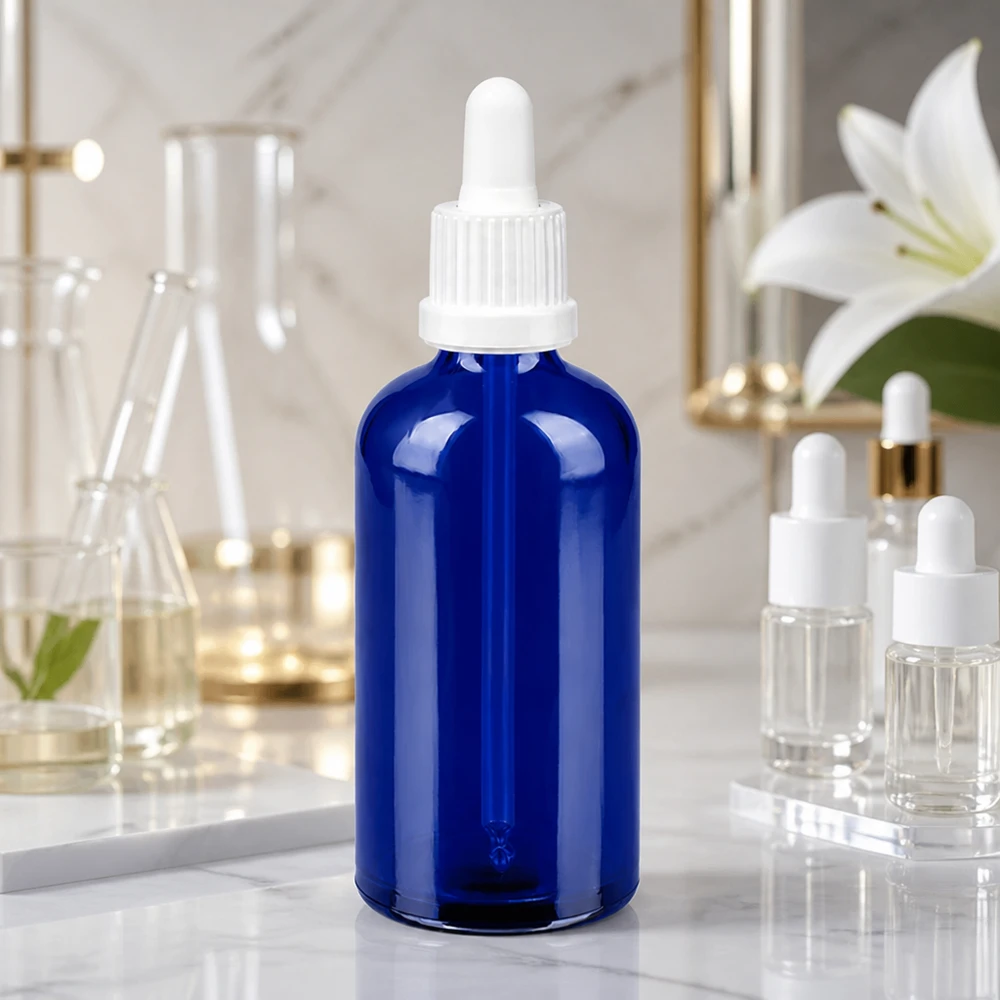 100ml Pipettenflasche weiß Originalitätsverschluss BlueLine UT18/100 Premium Glasflasche 100ml blau mit graduierter Pipette für exakte Dosierung BlueLine UT18/100