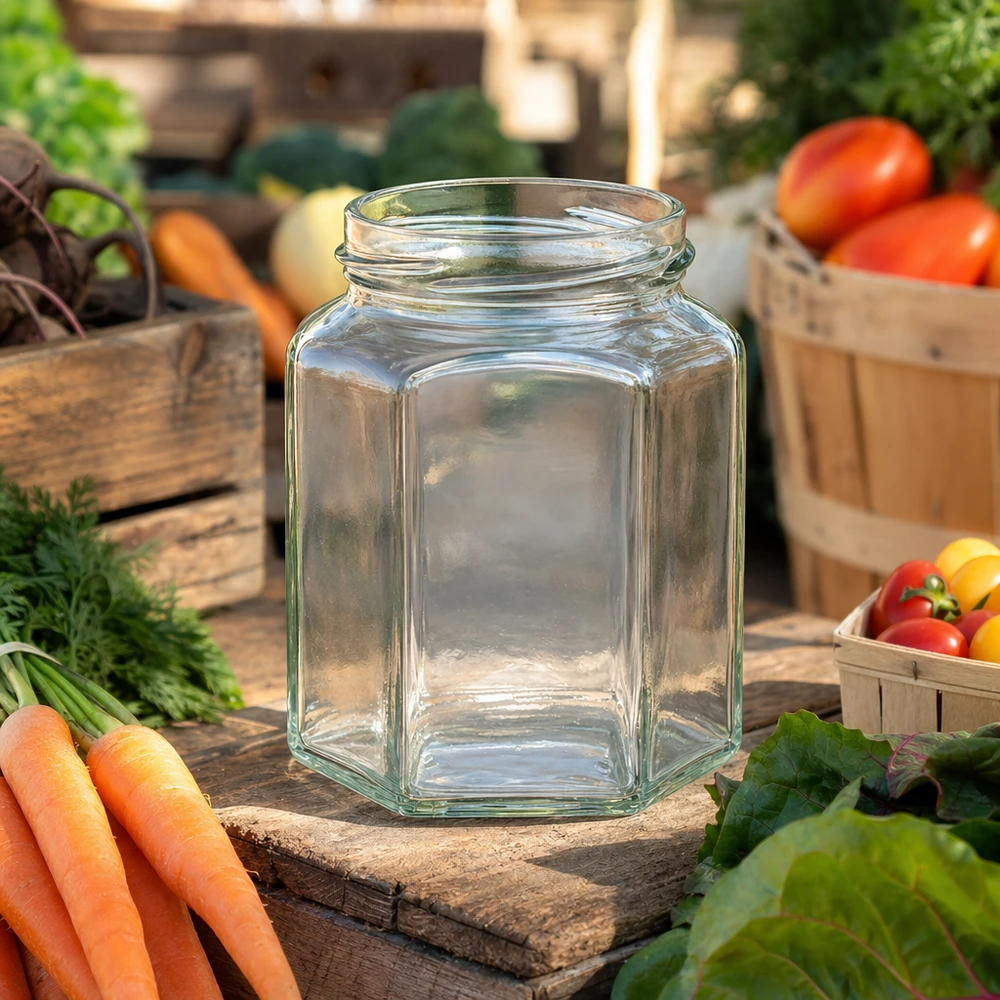 UNiTWIST Hexa288 vaso esagonale per conserve 288ml TO63 tappo a vite per marmellate e conserve in vetro
