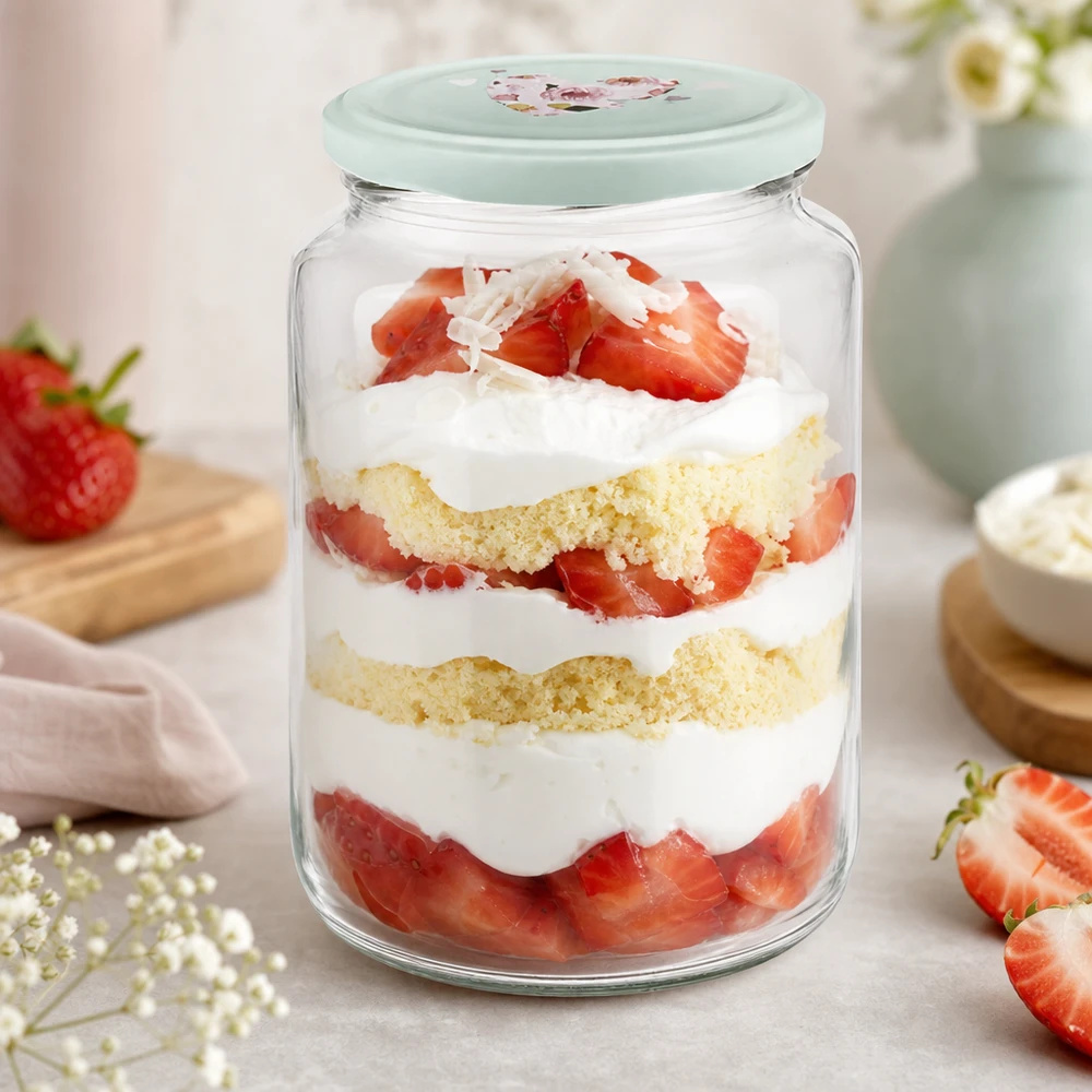 Vasetto rotondo da 795 ml con coperchio a cuore alla menta e trifle alla fragola dessert in vasetto torta a strati crema frutti di bosco dessert