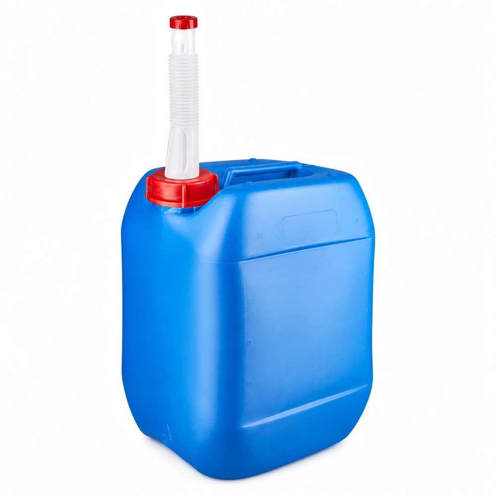 Bidon 10 litres bleu avec tube flexible Bidon en plastique bleu de 10 litres avec bec verseur flexible et bouchon à vis rouge