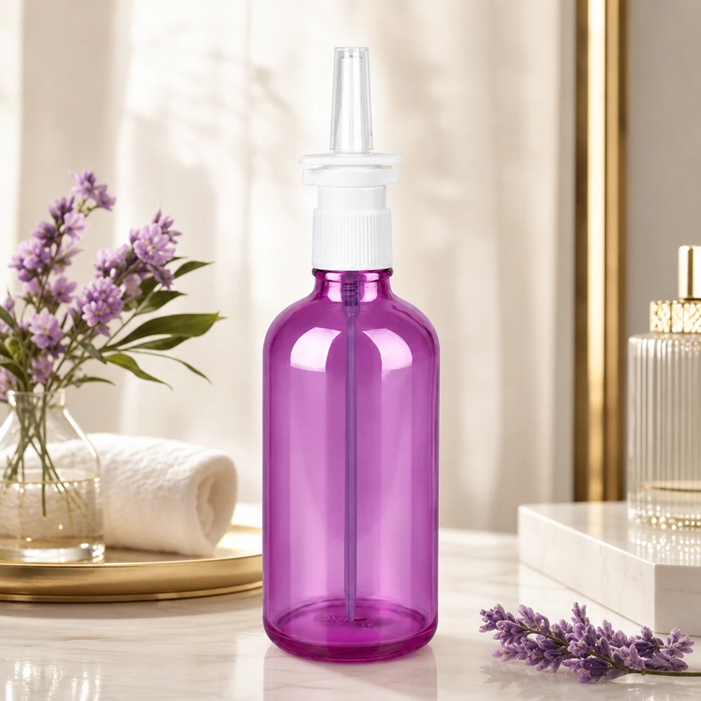 100ml Nasensprayflasche weiß/transparent Standard PurpleLine UT18/100 Glänzende PurpleLine Sprayflasche 100ml mit Anti Tropf System für präzise medizinische Dosierung