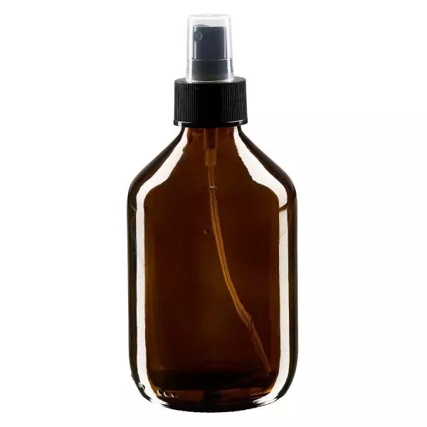 Flacon médical norme européenne de 300 ml avec spray noir GCMI 28/410 et couvercle transparent, standard