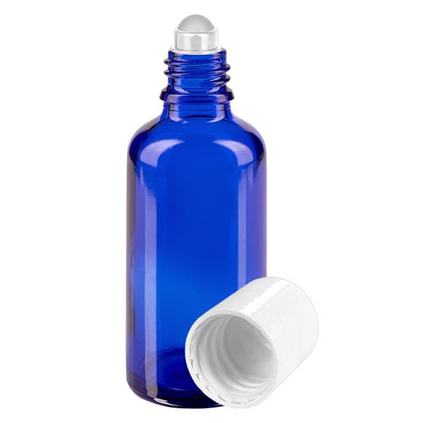 Flacone roll-on blu da 50ml STD bianco ApoGlas Flacone roll-on blu da 50ml STD bianco ApoGlas