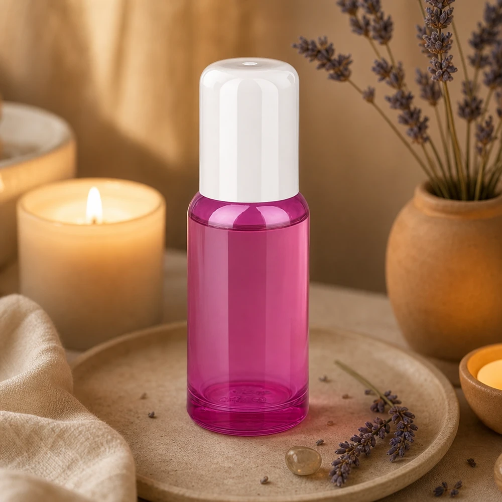 20ml Roll-On Flasche weiss Standard PurpleLine UT18/20 20ml Roll-On Behälter aus durchsichtigem lila Glas mit weissem Deckel für Aromatherapie