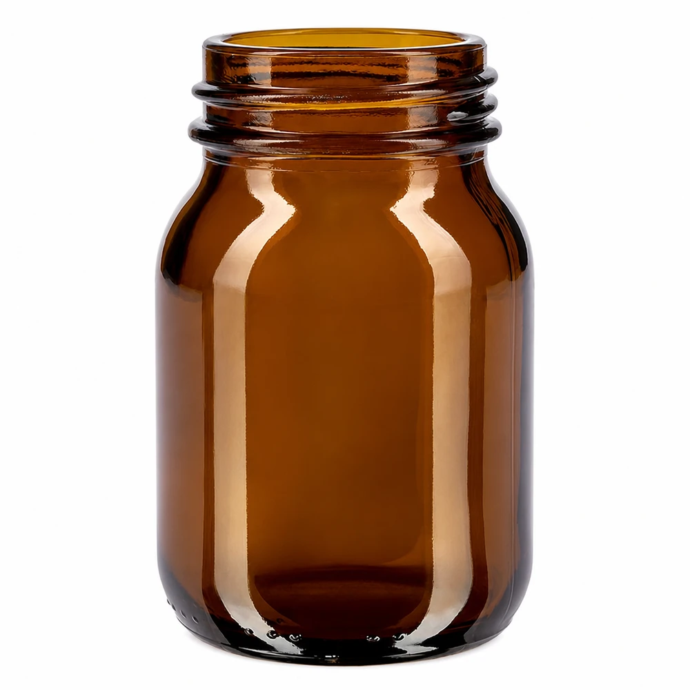 Flacone a collo largo da 75 ml in vetro ambrato con filettatura DIN 40 per applicazioni farmaceutiche