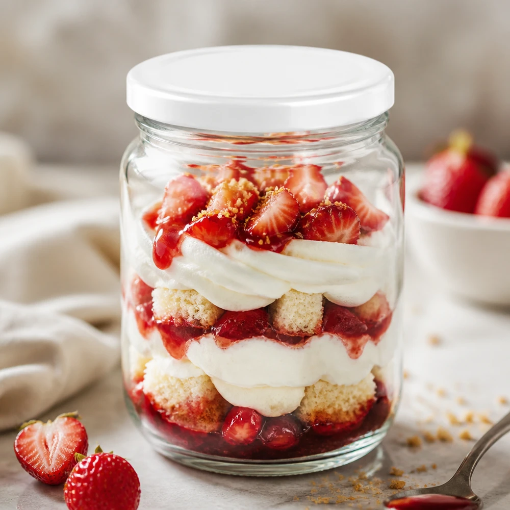 212ml Rundglas mit BasicSeal Deckel weiß TO63 UNiTWIST Vaso rotondo UNiTWIST da 212 ml con coperchio BasicSeal come vaso da dessert per trifle alla fragola, dessert a strati, dessert tiramisù