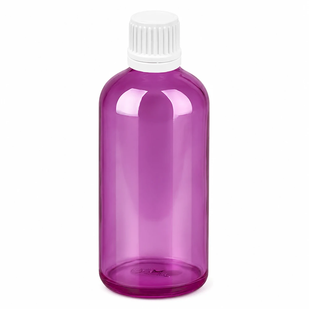 100ml Tropfflasche 0.7mm weiss Originalität Schraubverschlusserschluss PurpleLine UT18/100 Hochwertige 100ml Kunststoffflasche in Violett mit tropfsicherem weißem Verschlusssystem