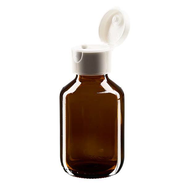 Bottiglia per medicinali da 100 ml marrone, con tappo a ribalta ApoGlas Bottiglia per medicinali da 100 ml marrone, con tappo a ribalta ApoGlas