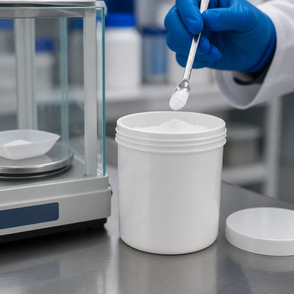 Pot à couvercle à vis de 10 g en polypropylène destiné au dosage de principes actifs pharmaceutiques