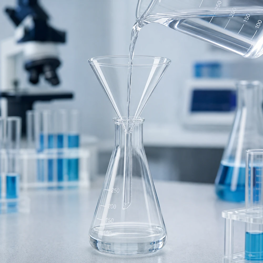 Entonnoir Ø 100mm - verre borosilicate 3.3 - angle 60° Entonnoir de laboratoire à manche court en verre borosilicaté 100mm de diamètre pour les applications chimiques