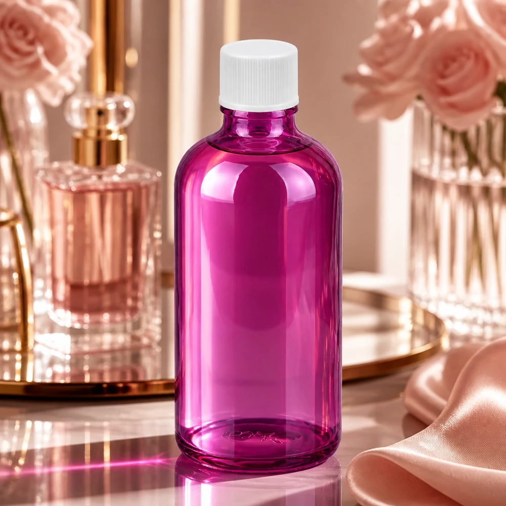 100ml Flasche 11mm Schraubverschluss weiss Standard PurpleLine UT18/100 Apotheker-Flasche 100ml in Purple mit weißem SV-Verschluss für pharmazeutische Präparate