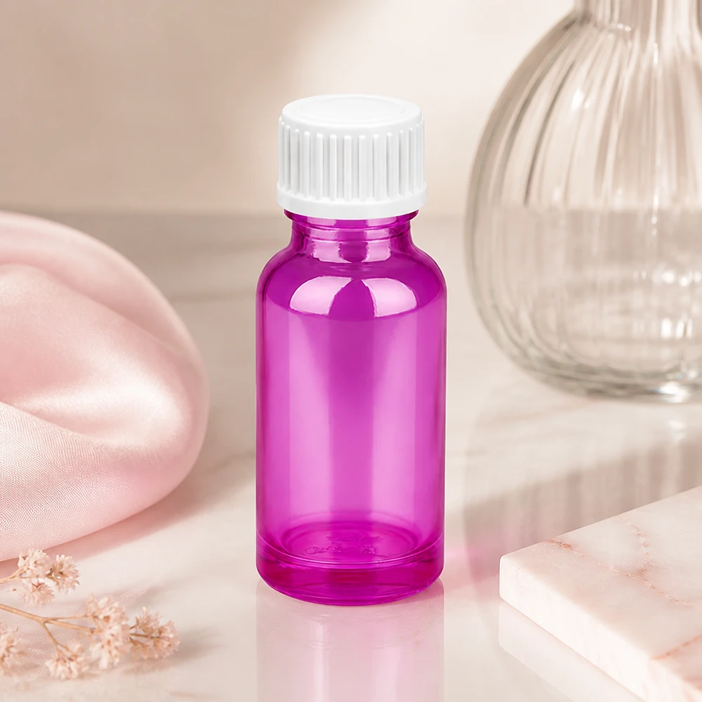 20ml (Globuli)Flasche 3mm Giessring weiß Standard PurpleLine.UT18/20 Moderne 20ml Violett-Glasflasche mit Standard-Verschluss für DIY-Kosmetik und Aromatherapie
