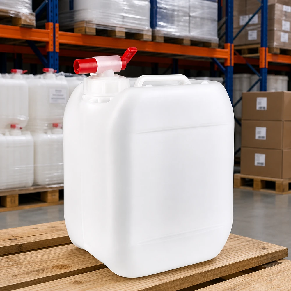 Kanister 5 Liter mit Auslaufhahn Platzsparender 5 Liter Kanister mit Einfüllöffnung und rotem Hahn für Industrie und Gewerbe