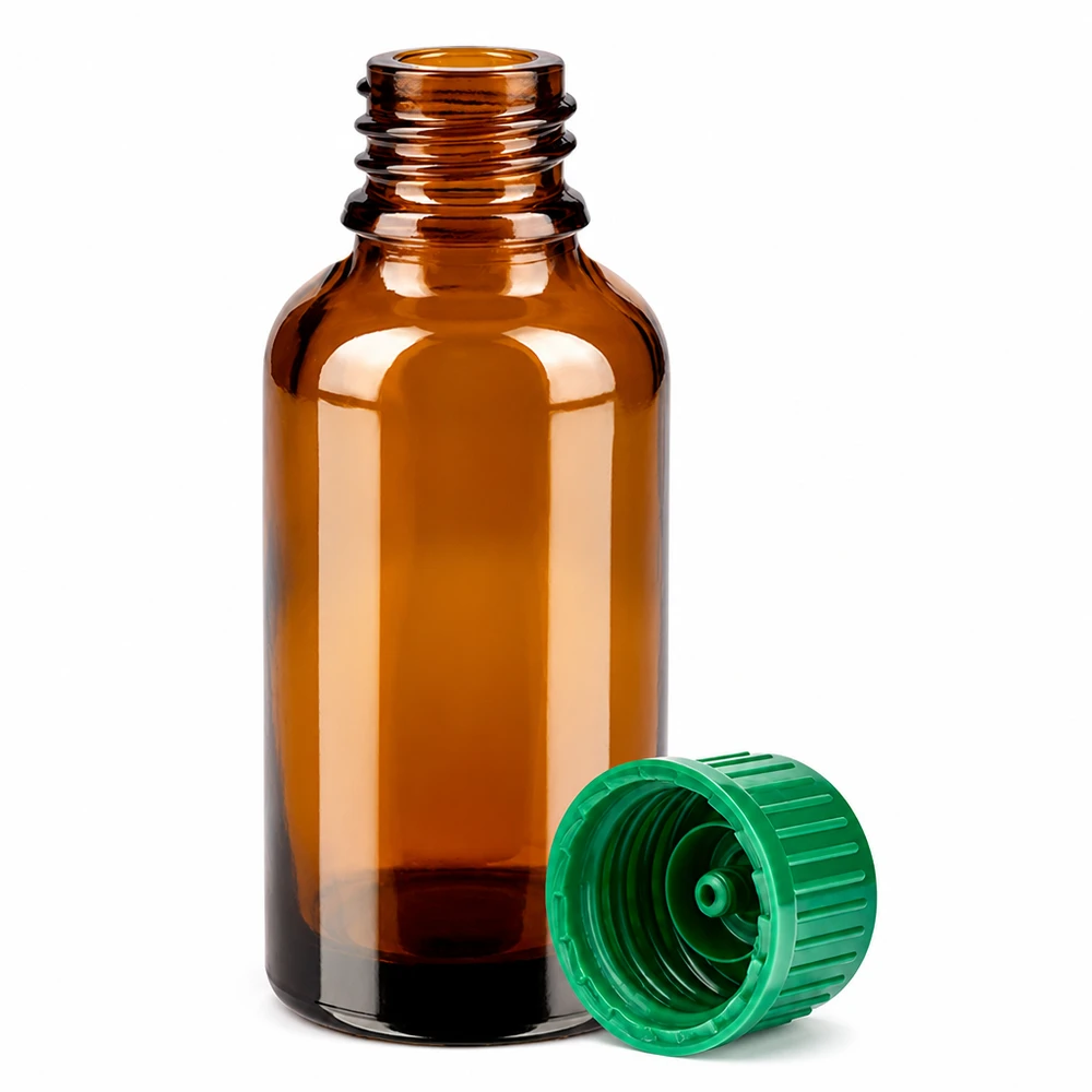 30ml Flasche 11mm Schraubverschluss grün Standard BrownLine UT18/30 Handliche 30ml Glasflasche in Apothekerbraun mit grünem 11mm Standardverschluss