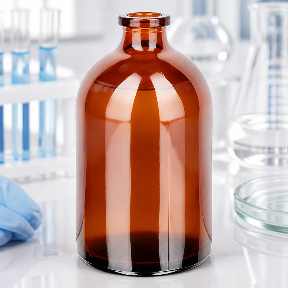 Flacone per iniezione in vetro ambrato 100ml Injektionsflasche 100ml aus braunem Glas zur Lagerung photosensitiver pharmazeutischer Wirkstoffe