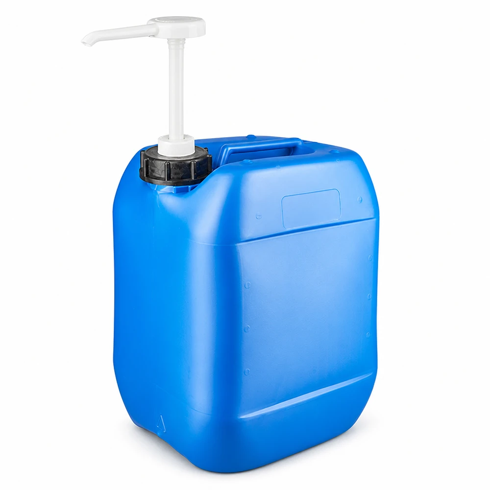 Blauer Kunststoffkanister mit ergonomischem Griff und integrierter Dosierpumpe 10L