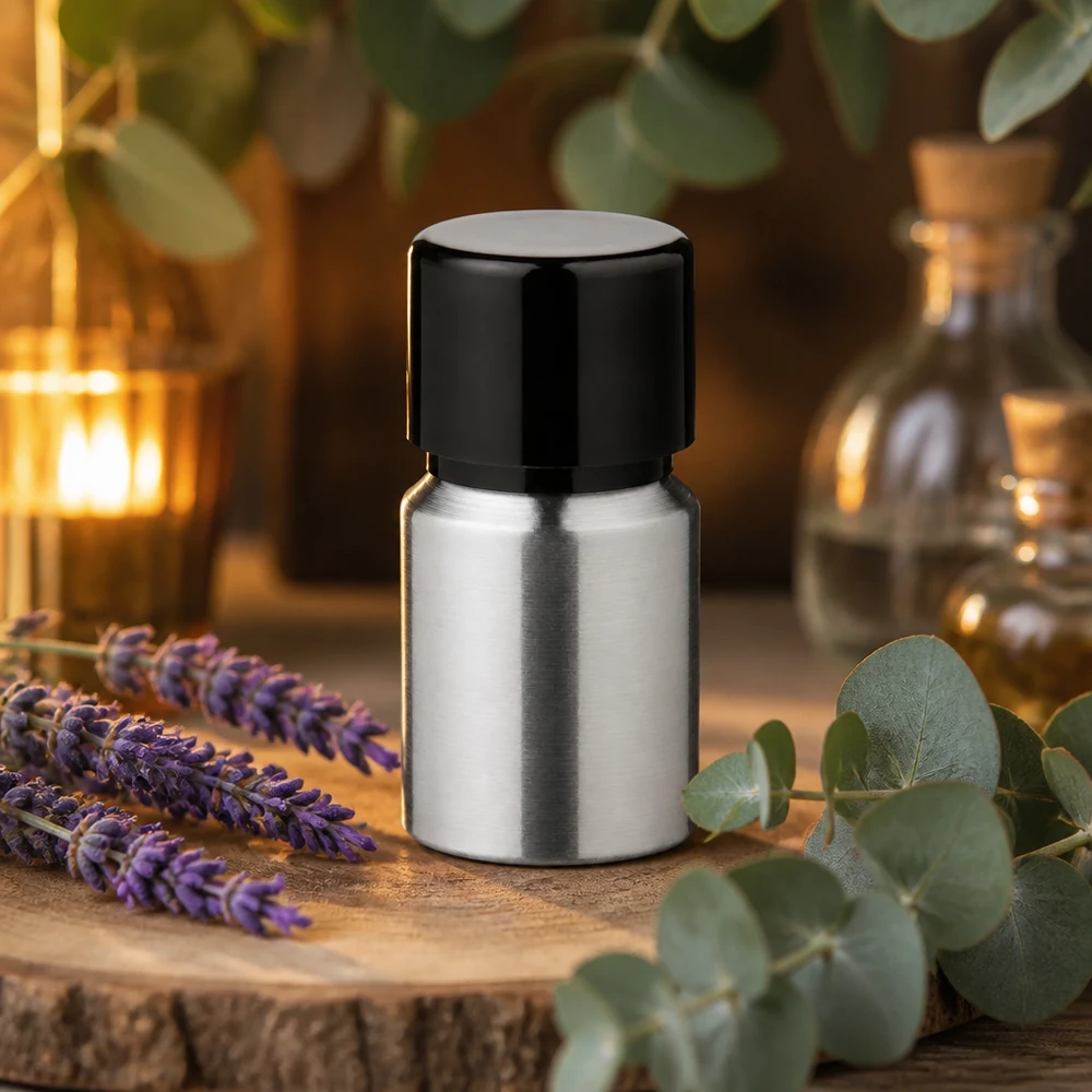 10ml geschliffene Aluflasche mit Schraubkappe Rostfreie 10ml Aluflasche mit schwarzem Deckel bietet optimale Produktfrische und Haltbarkeit